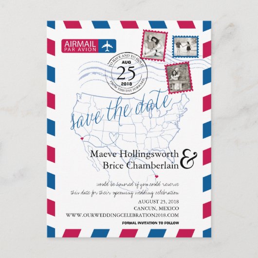 San Diego Cancun Airmail sparen de Datum Aankondigingskaart (Voorkant)