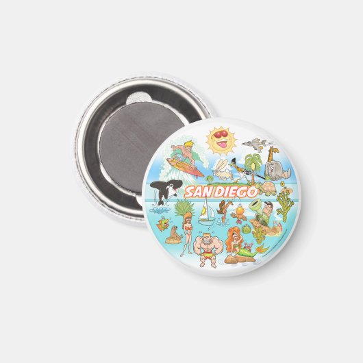 San Diego Cartoon Magneet (Voorkant / Achterkant)