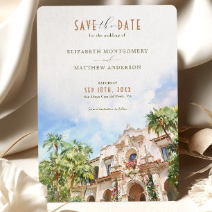 San Diego Casa del Prado CA Save the Date Kaart