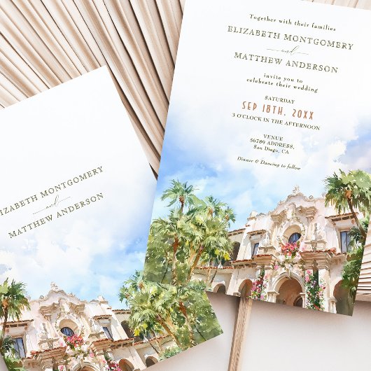 San Diego Casa del Prado Waterverf bruiloft Kaart
