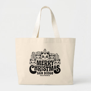 San Diego City California Merry Christmas Cats Ver Grote Tote Bag