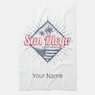 San Diego City California Retro Palmbomen Vintage Theedoek