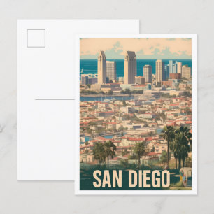 San Diego City California USA Art Vintage Travel Briefkaart