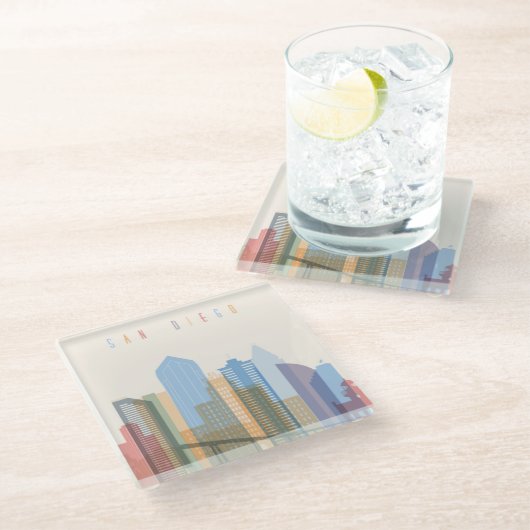 San Diego City Skyline Glazen Onderzetter (Schuin)