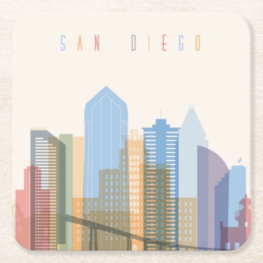 San Diego City Skyline Kartonnen Onderzetters (Voorkant)