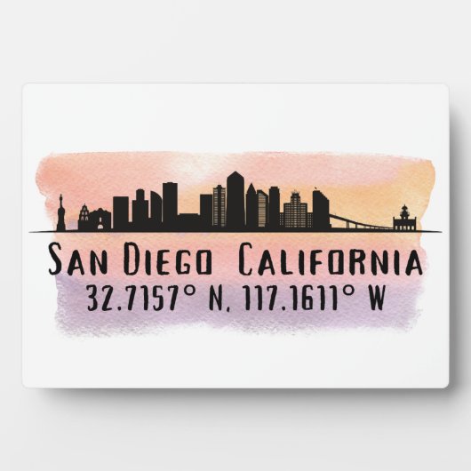 San Diego City Skyline Latitude en Lengtegraad Fotoplaat (voorkant)