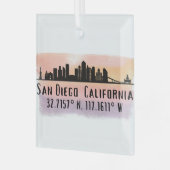 San Diego City Skyline Latitude en Lengtegraad Glas Ornament (Voorkant links)