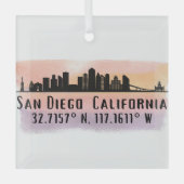 San Diego City Skyline Latitude en Lengtegraad Glas Ornament (Voorkant)