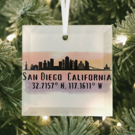 San Diego City Skyline Latitude en Lengtegraad Glas Ornament