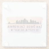 San Diego City Skyline Latitude en Lengtegraad Glazen Onderzetter (Achterkant)