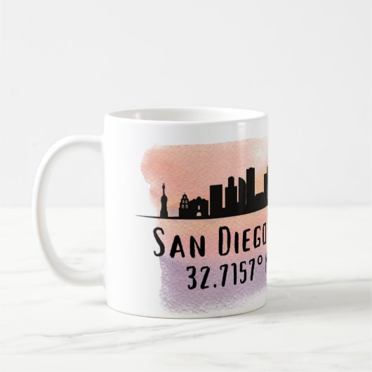 San Diego City Skyline Latitude en Lengtegraad Koffiemok (Links)