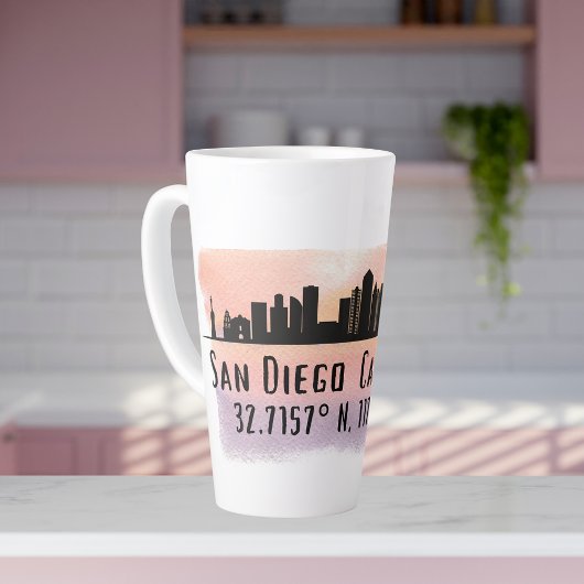 San Diego City Skyline Latitude en Lengtegraad Latte Mok