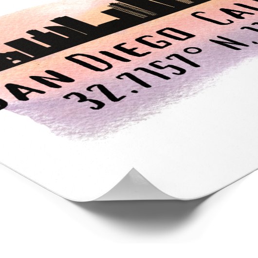 San Diego City Skyline Latitude en Lengtegraad Poster (Hoek)