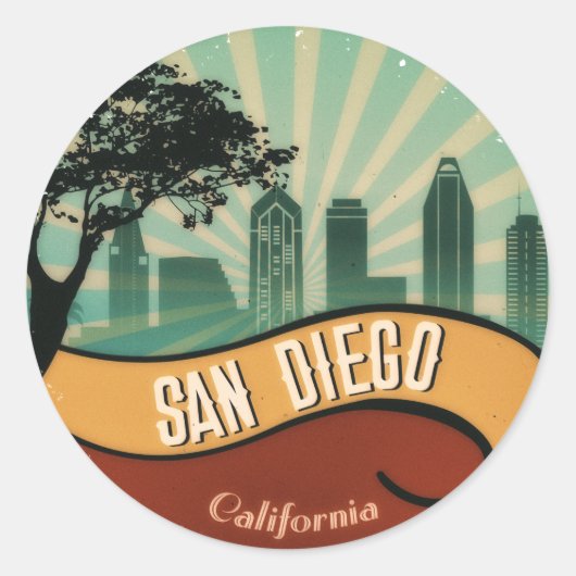 San Diego City Skyline Retro  Sticker (Voorkant)