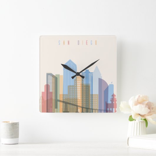 San Diego City Skyline Vierkante Klok (Huis)