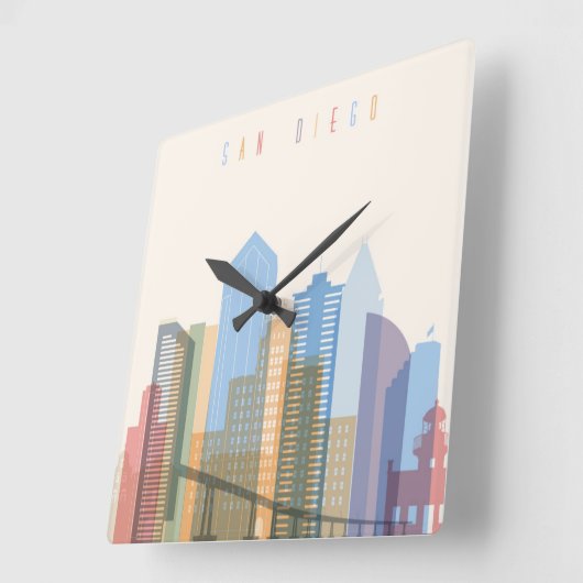 San Diego City Skyline Vierkante Klok (Hoek)