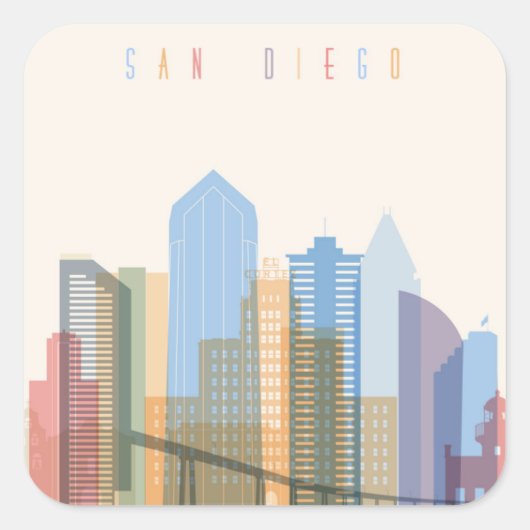 San Diego City Skyline Vierkante Sticker (Voorkant)