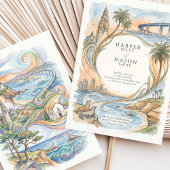 San Diego Coastal Landmarks Watercolor Wedding Kaart