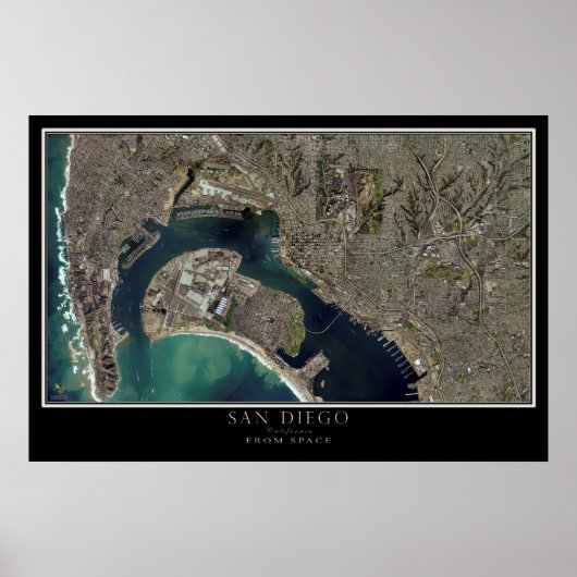San Diego & Coronado California Satellite Map Poster (Voorkant)