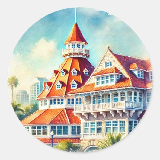 San Diego Coronado Waterverf Ronde Sticker (Voorkant)