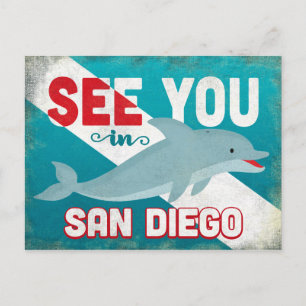 San Diego Dolphin - Retro Vintage Travel Briefkaart