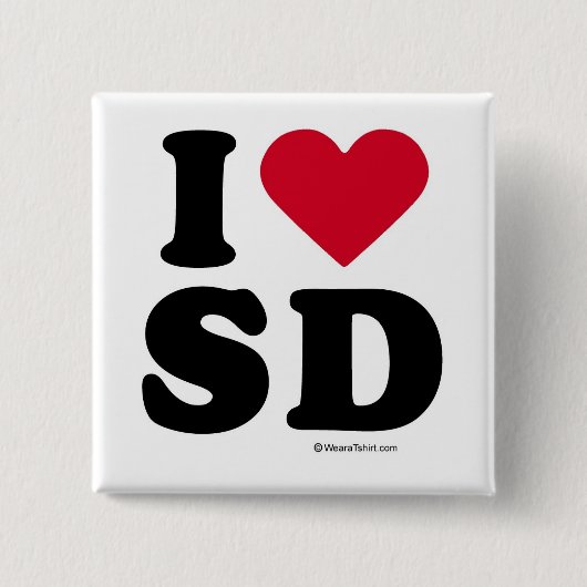 SAN DIEGO - "I LOVE SD" "I LIVE SAN DIEGO" VIERKANTE BUTTON 5,1 CM (Voorkant)