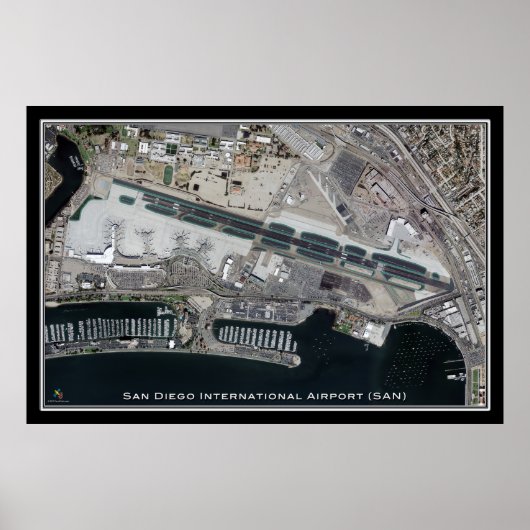 San Diego Intl Airport California Satellite Map Poster (Voorkant)