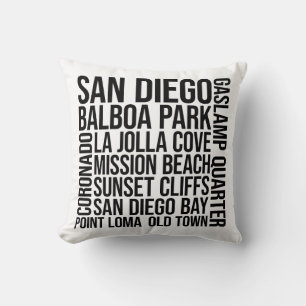 San Diego Landmarks Typografie - USA Word Art Kussen