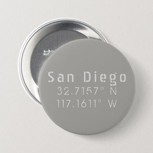 San Diego Latitude Longitude Ronde Button 7,6 Cm (Voorkant /achterkant)