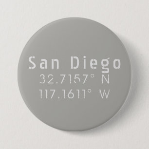 San Diego Latitude Longitude Ronde Button 7,6 Cm