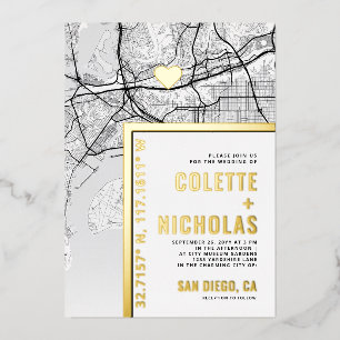 San Diego Love Locator   Stad thema bruiloft Folie Uitnodiging