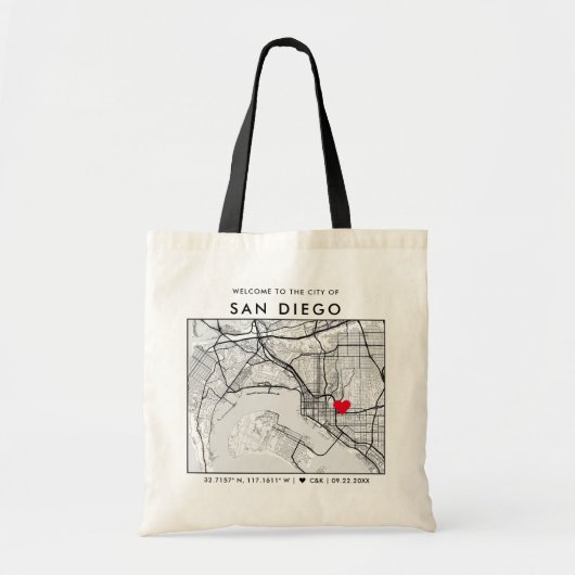 San Diego Love Locator | Stadsplattegrond Bruiloft Tote Bag (Voorkant)