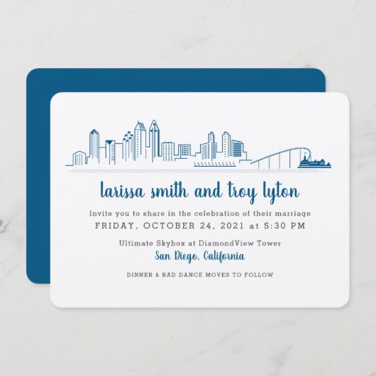 San Diego Modern City Wedding Invitation Kaart (Voorkant / Achterkant)
