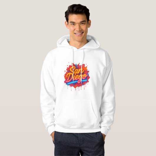 San Diego Neon Street Art – Kleurrijk Retro Script Hoodie (Voorkant volledig)