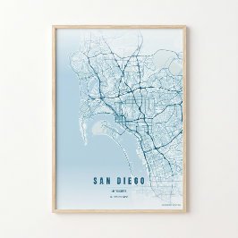 San Diego Oceaan Kaart Print Poster Muurkunst Cade