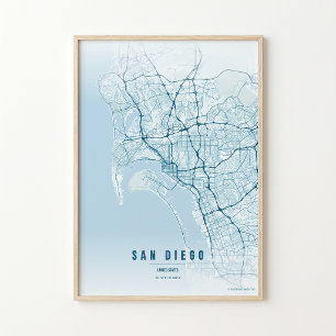 San Diego Oceaan Kaart Print Poster Muurkunst Cade