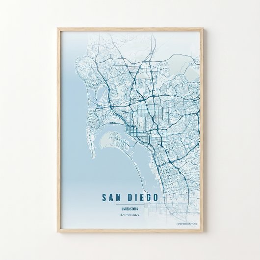 San Diego Oceaan Kaart Print Poster Muurkunst Cade