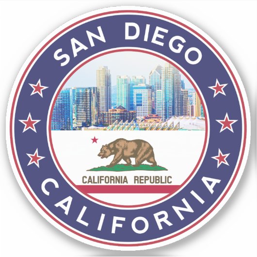 San Diego-ontwerp met vlag van Californië Sticker (Voorkant)