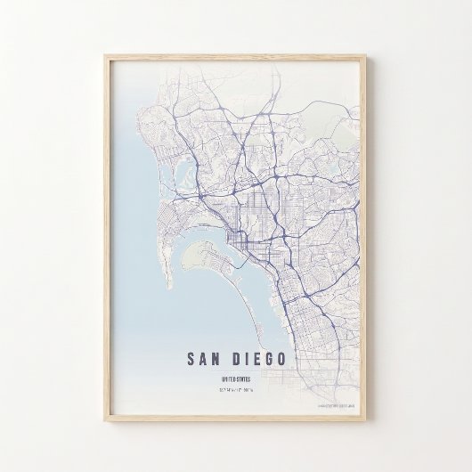 San Diego Pastel Kaart Print Poster Muurkunst Cade