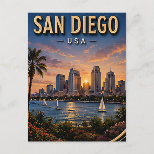 San Diego Reis Haven en Kust Skyline Briefkaart