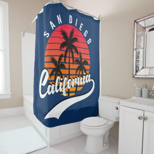 San Diego Retro Sunset Shower Curtain Douchegordijn (In situ)
