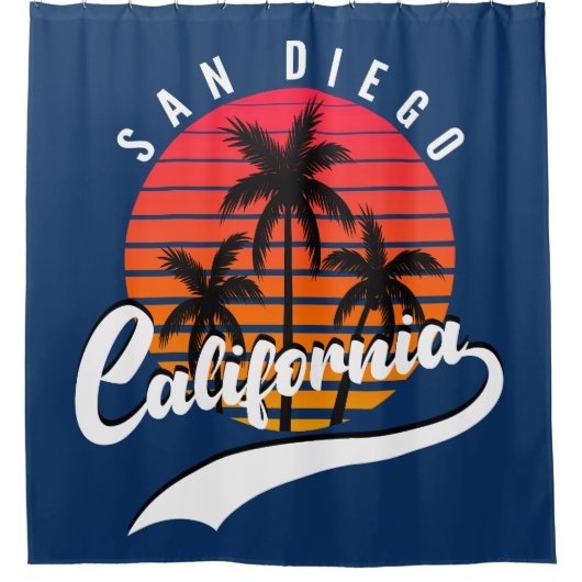 San Diego Retro Zonsondergang Douchemuts Douchegordijn (Voorkant)