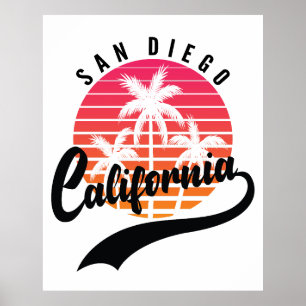 San Diego Retro Zonsondergang Poster