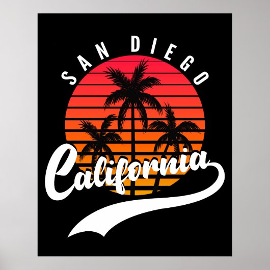 San Diego Retro Zonsondergang Poster (Voorkant)