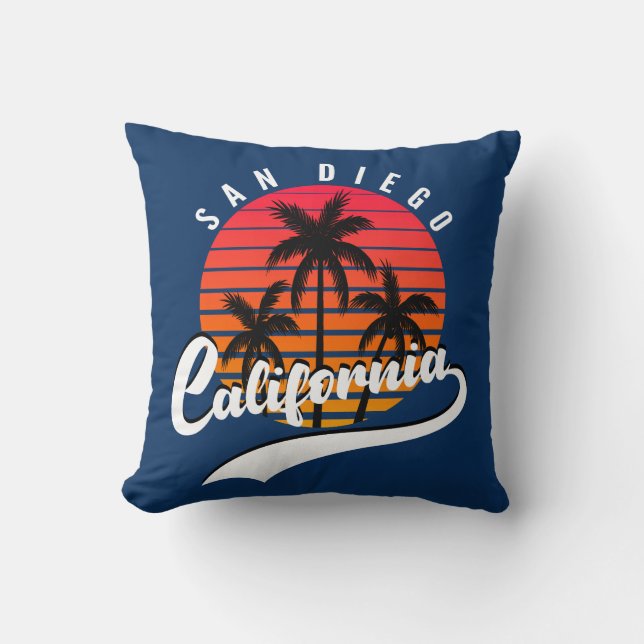 San Diego Retro Zonsondergang Worp Kussen (Voorkant)
