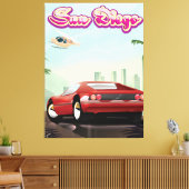 San Diego rode sportauto 1988 reisposter Canvas Afdruk (Insitu (Woonkamer))