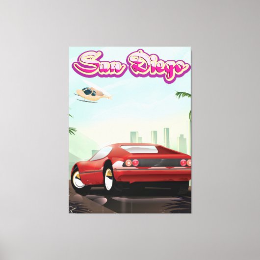 San Diego rode sportauto 1988 reisposter Canvas Afdruk (Voorkant)