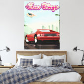 San Diego rode sportauto 1988 reisposter Canvas Afdruk (Insitu (Slaapkamer))