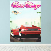 San Diego rode sportauto 1988 reisposter Canvas Afdruk (Insitu (Houten vloer))