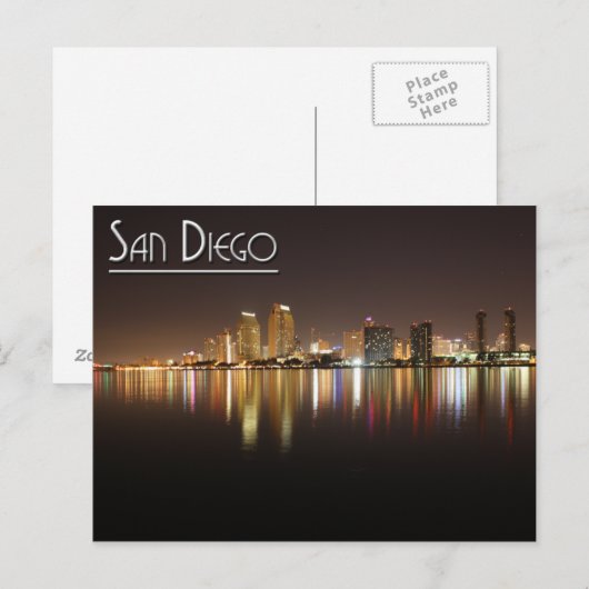 San Diego 's nachts Briefkaart (Voorkant / Achterkant)
